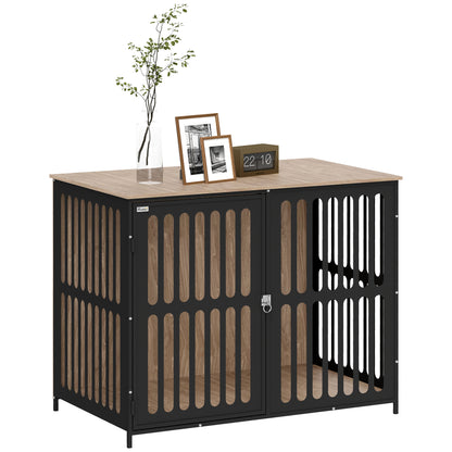 PawHut Dog Crate Furniture with Anti-Chew Resistant Mesh, Anti-Escape Single Door, for Large Dogs, 100 x 60 x 81.5 cm