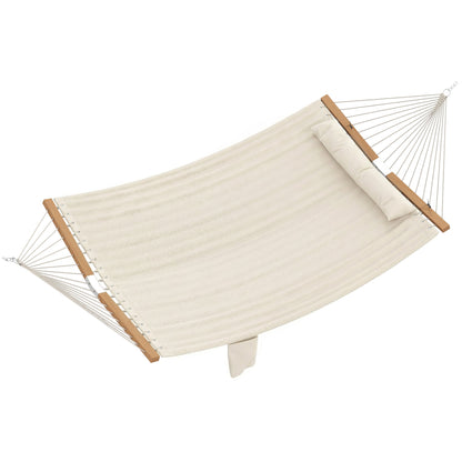 Outsunny Double Hammock 2 Person Swing Bed with Spreader Bars, Pillows, Pad, 200 x 140cm, Cream White