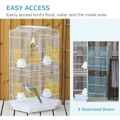 PawHut Large Metal Bird Cage with Perches, Food Bowls, Swing, for Budgies, Parakeets, White