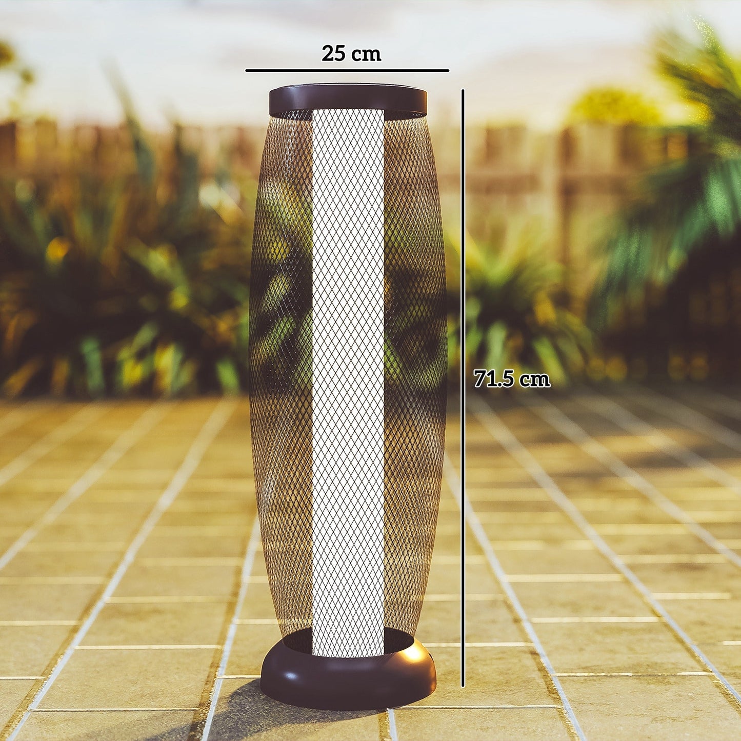 Outsunny Garden Solar Lamp, 71.5 cm Tall Metal Floor Lamp, Auto On/Off LED Solar Garden Light with Metal Wire Shade, IP44 for Outdoor, Porch, Pathway, Terrace, Black
