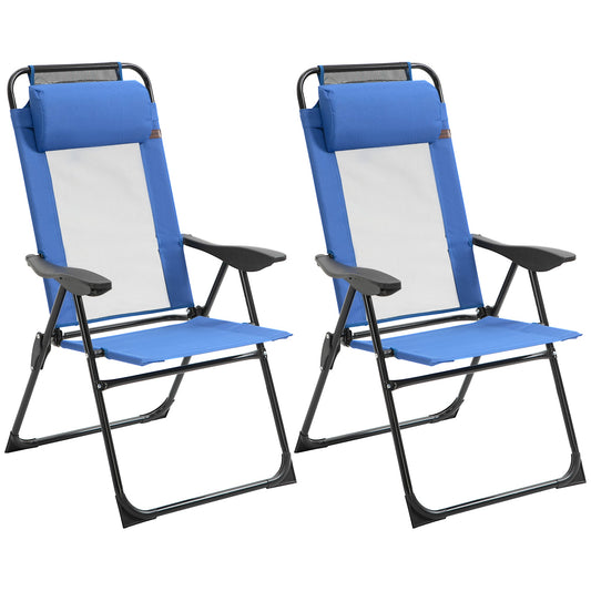 Outsunny Set of 2 Portable Folding Recliner Metal Outdoor Patio Chaise Lounge Chairs with Adjustable Backrest, Blue