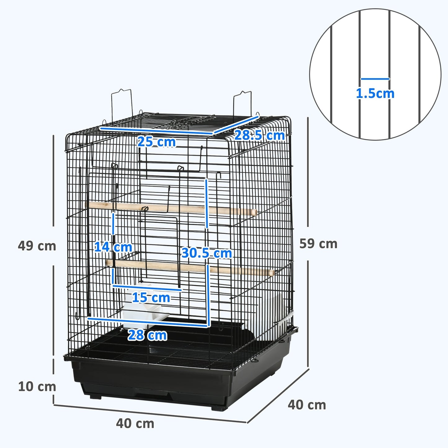 PawHut Steel Bird Cage with Openable Top, Stand, Tray, Handles, Feeding Bowls for Parakeet, Finch - Black