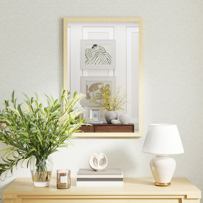 HOMCOM Wall Bathroom Mirror, 60 x 40 cm Wall-Mounted Mirror for Living Room, Bedroom, Hallway, Natural Wood Finish