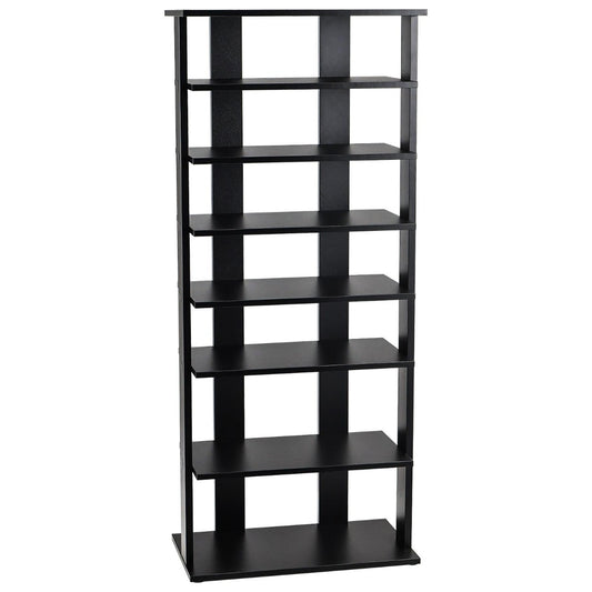 Height adjustable 8 tier wooden shoe rack freestanding corner shelf brown