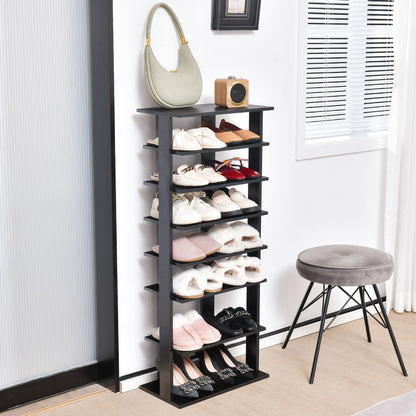 Height adjustable 8 tier wooden shoe rack freestanding corner shelf brown