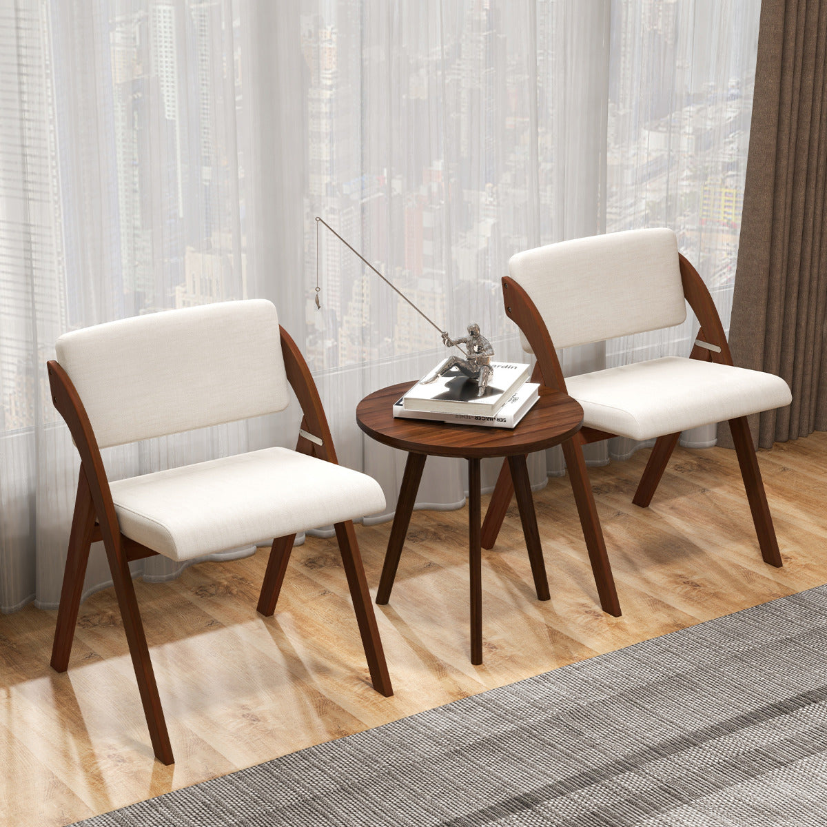 Set of 2 Dining Chairs Folding Kitchen Chair with Rubber Wood Legs-Walnut