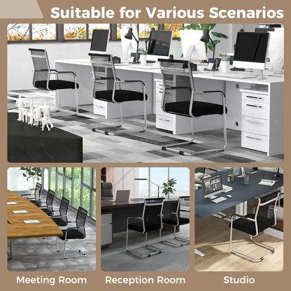 Set of 2 Executive Office Guest Chairs with Metal Sled Base-Black
