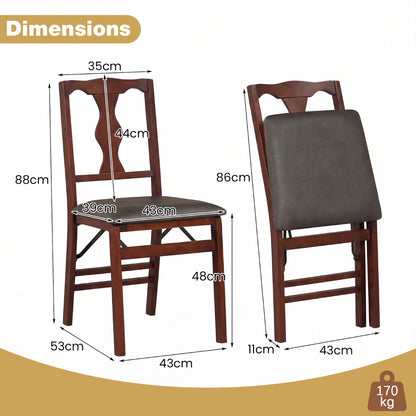 Set of 2 Folding Dining Chairs with Soft Padded Seat and Smooth Solid Backrest-Black