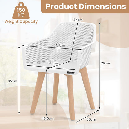 Set of 2 Modern Plastic Dining Chairs with Wood Legs-White