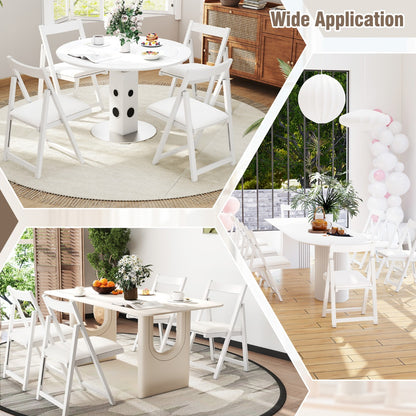 Set of 4 Foldable Dining Chair with Padded Seat and Curved Backrest-White