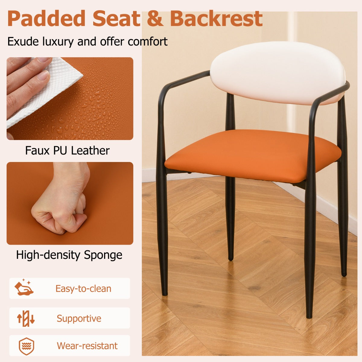Set of 4 Modern Faux Leather Upholstered Dining Chairs