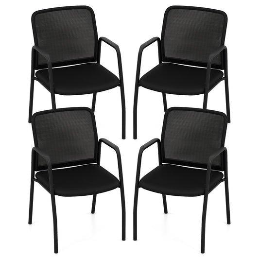 Set of 4 Office Guest Chairs with Ergonomic Mesh Backrest and Cushioned Seat-Black