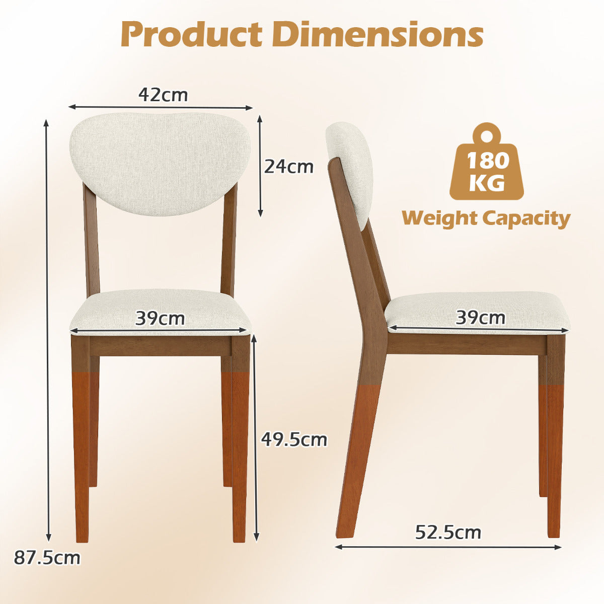 Set of 4 Sherpa Dining Chairs with Rubber Wood Legs-Walnut