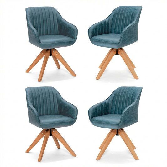 Set of 4 360° Swivel Accent Chair with Solid Wood Legs-Blue