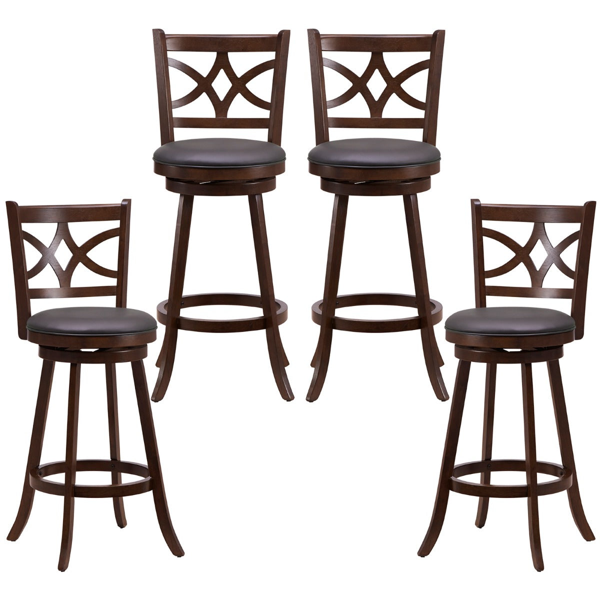 61/74 cm Set of 4 Swivel Counter Height Bar Stools with Backrest and Footrest-74 cm