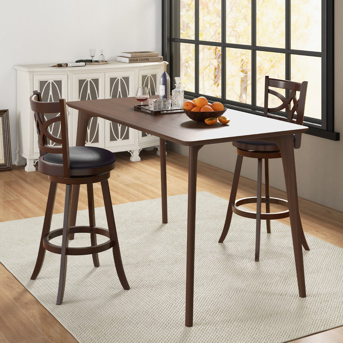 61/74 cm Set of 4 Swivel Counter Height Bar Stools with Backrest and Footrest-74 cm