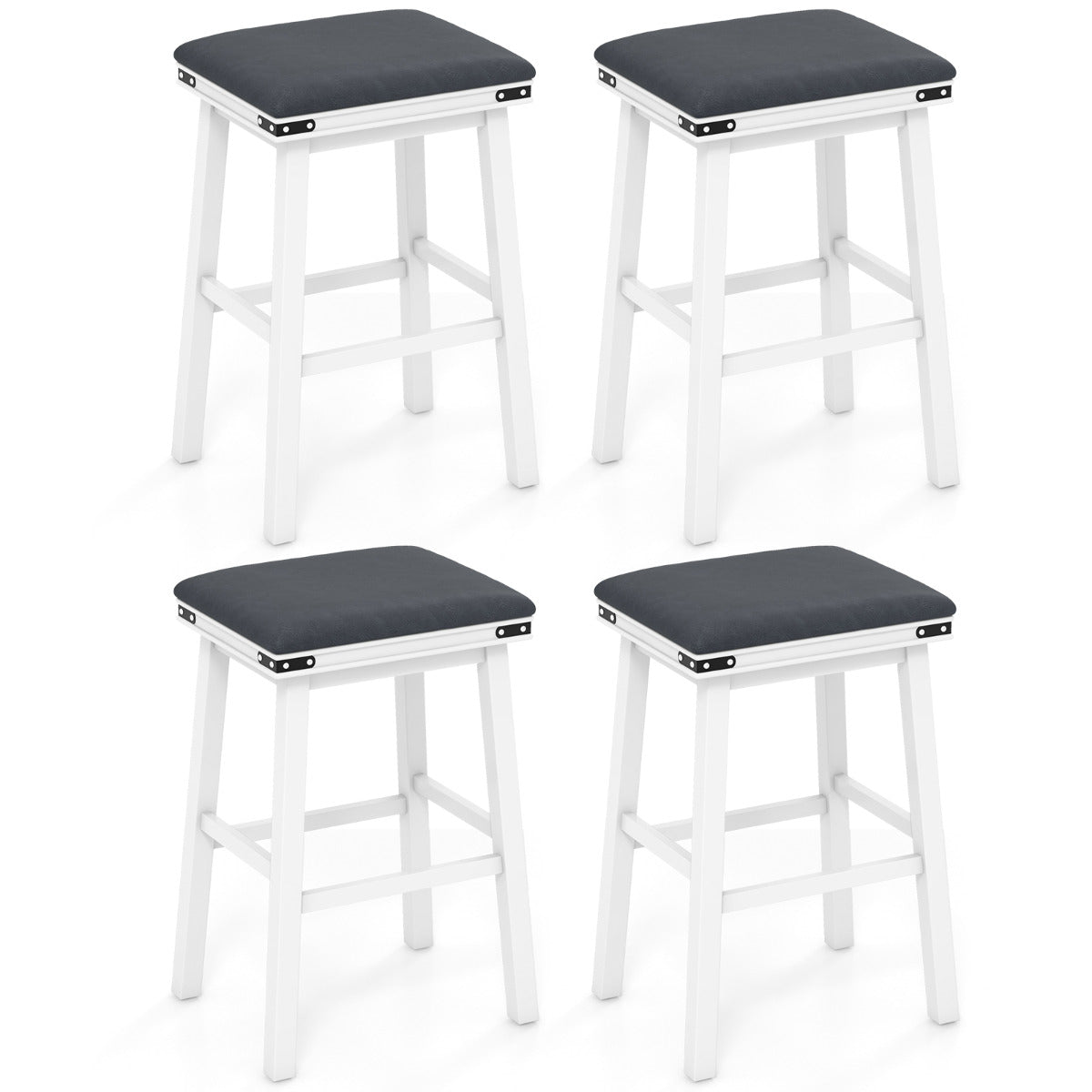 Set of 4 Upholstered Bar Stool 76cm Backless Height Bar with Footrest-White
