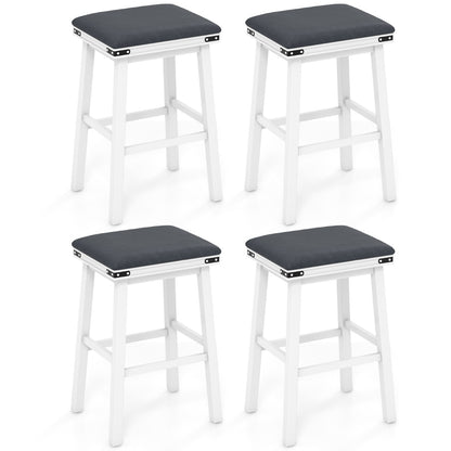 Set of 4 Upholstered Bar Stool 76cm Backless Height Bar with Footrest-White