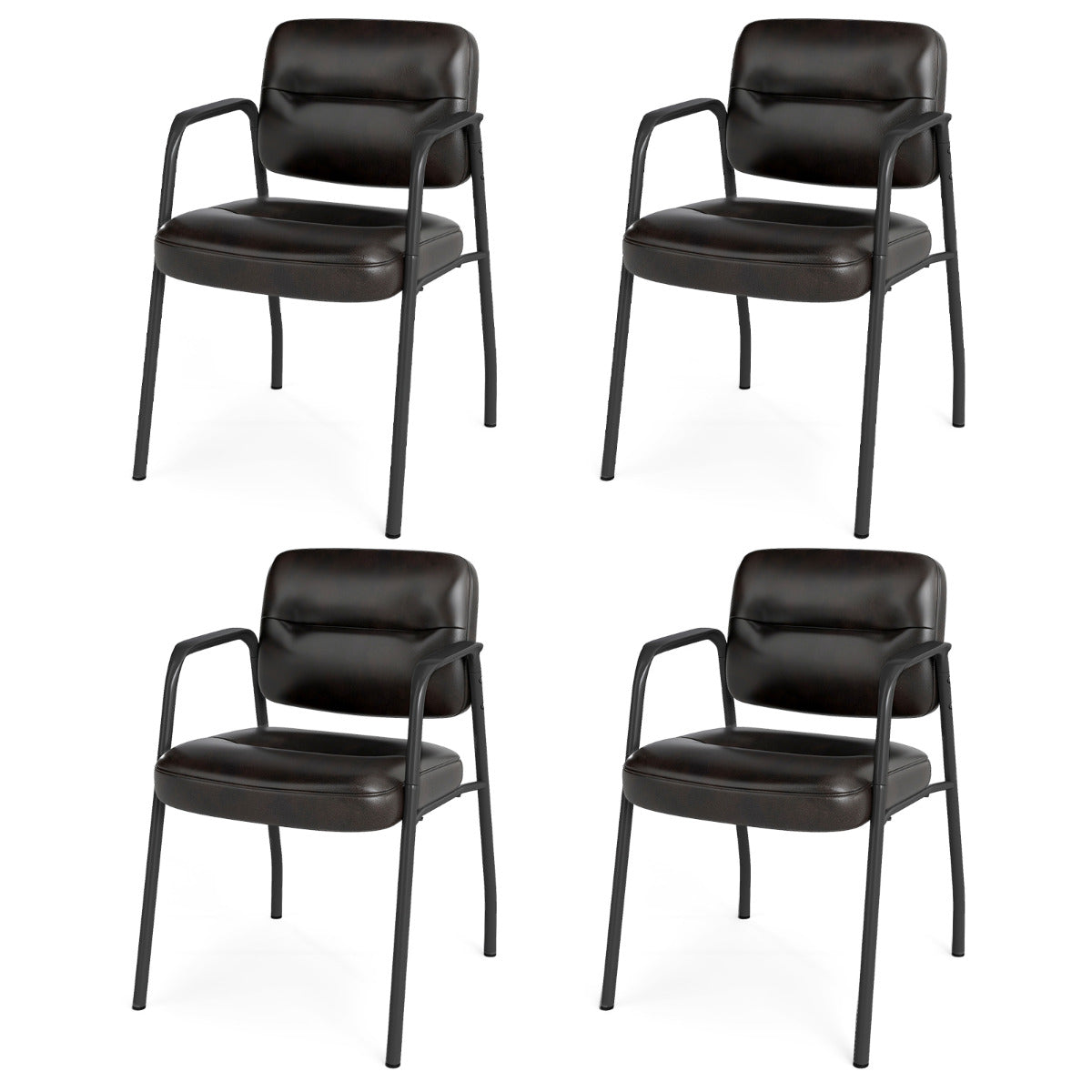 Set of 4 Waiting Room Chairs with Integrated Armrests No Wheels-Brown