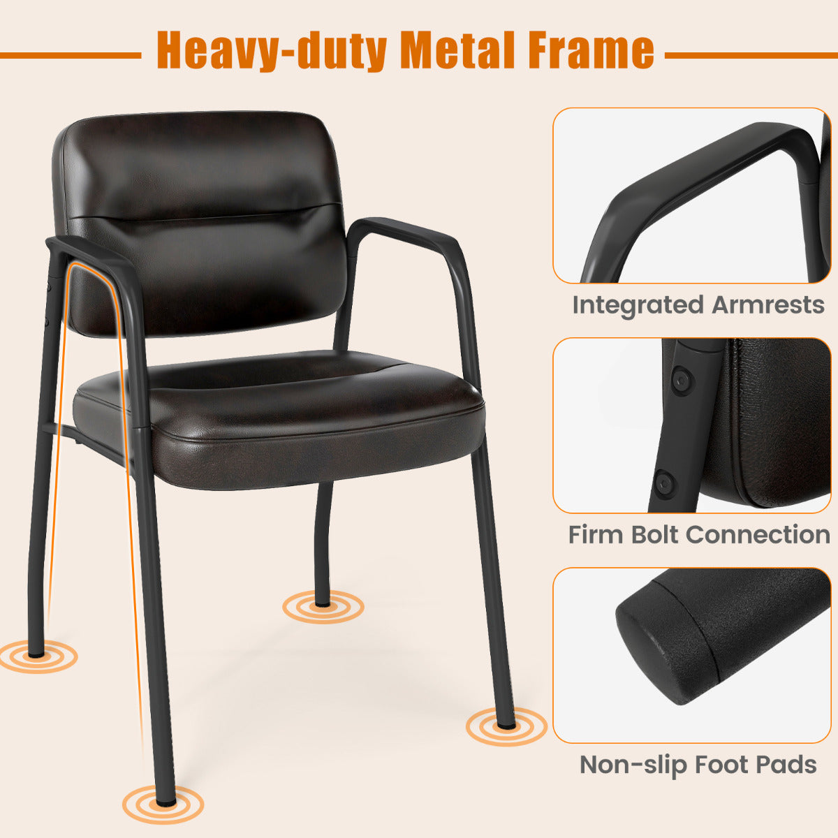 Set of 4 Waiting Room Chairs with Integrated Armrests No Wheels-Brown