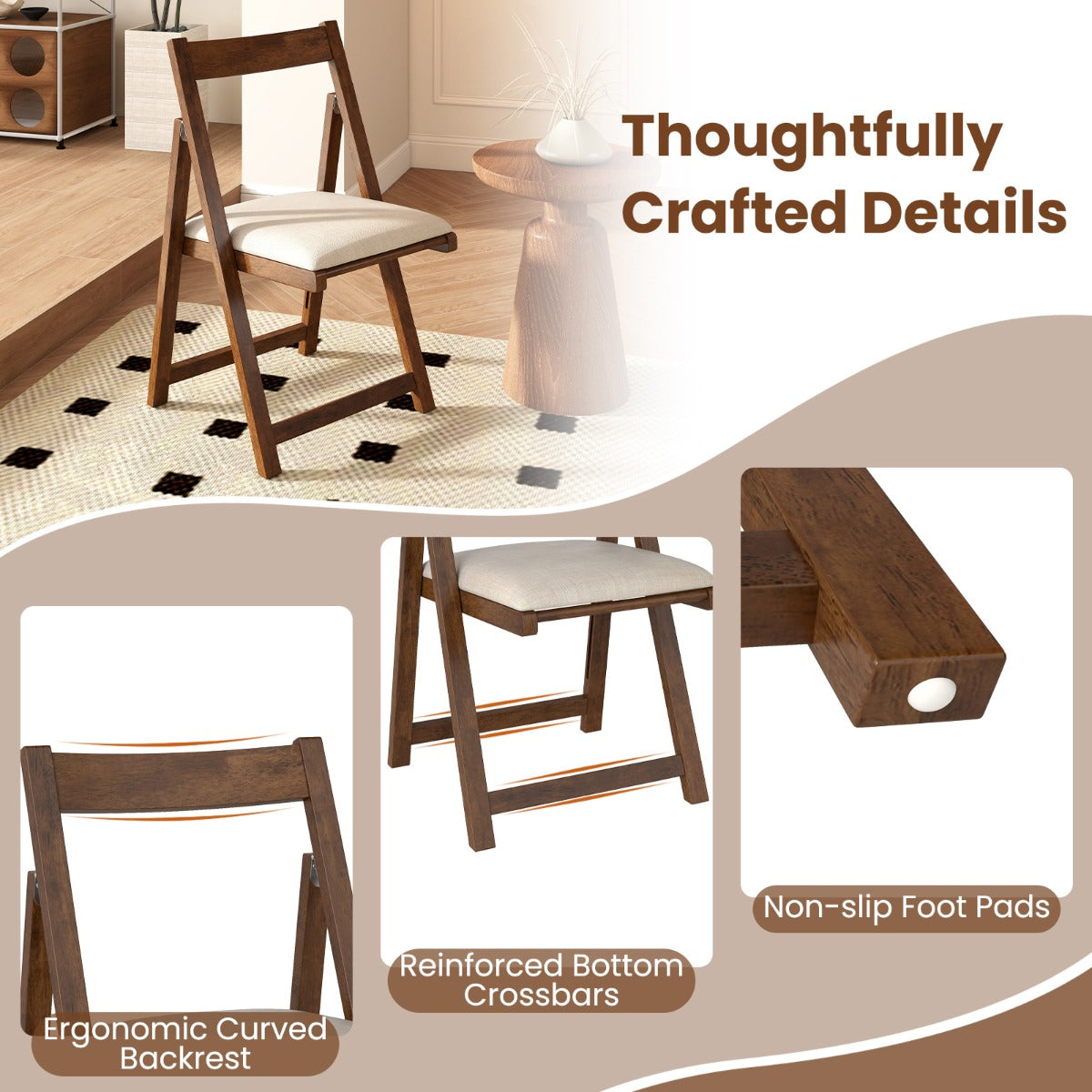 Set of 8 Foldable Dining Chair with Padded Seat and Curved Backrest