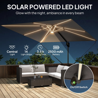 Outsunny 3 x 3 m Garden Cantilever Parasol w/ Light, Cover, UPF50+ Patio Umbrella w/ Wind Protection, 360 degrees Rotation, Dark Grey