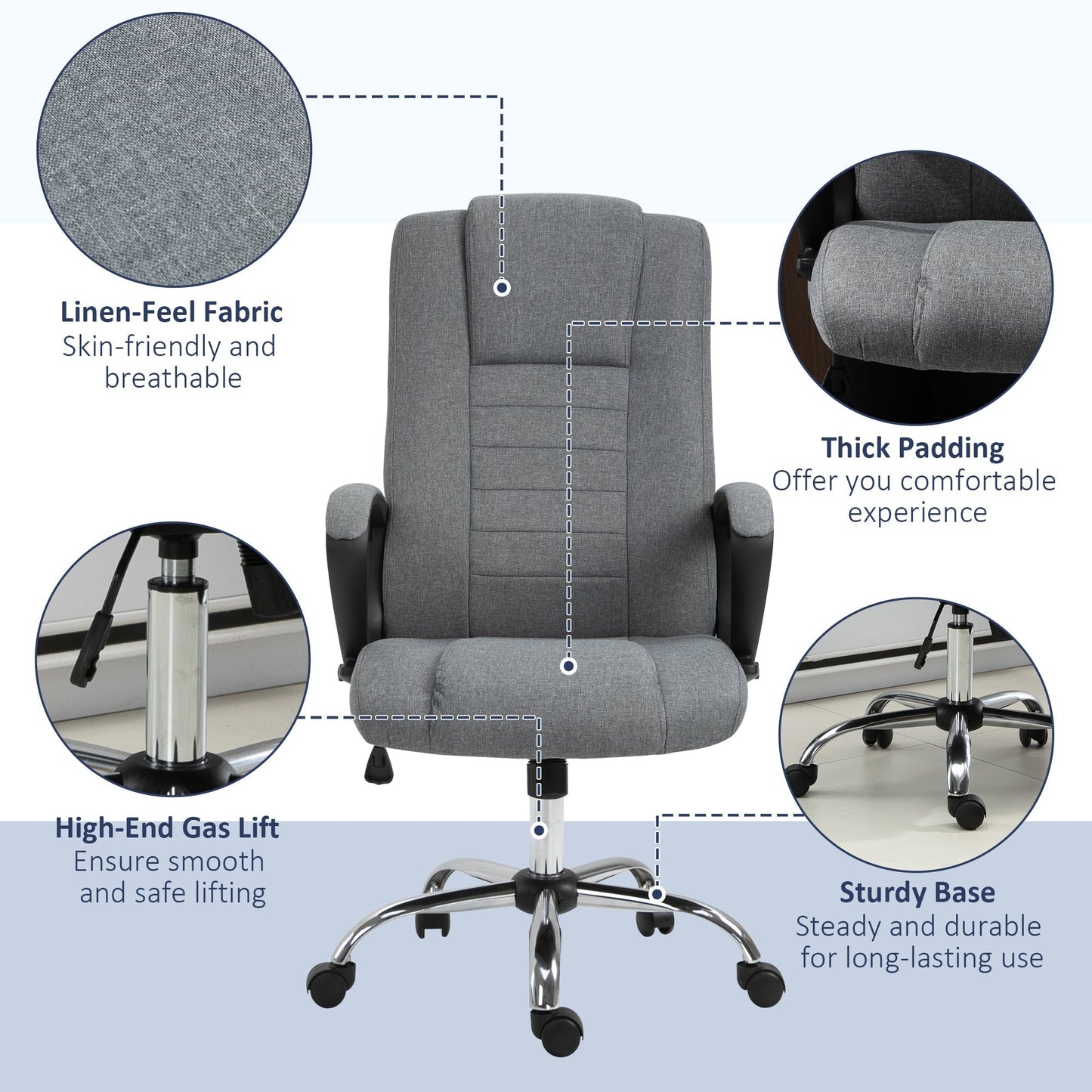 Vinsetto Linen-Look Swivel Office Chair - Dark Grey