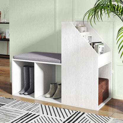 Shoe Storage Bench with 3-Tier Rack and Side Compartments-White