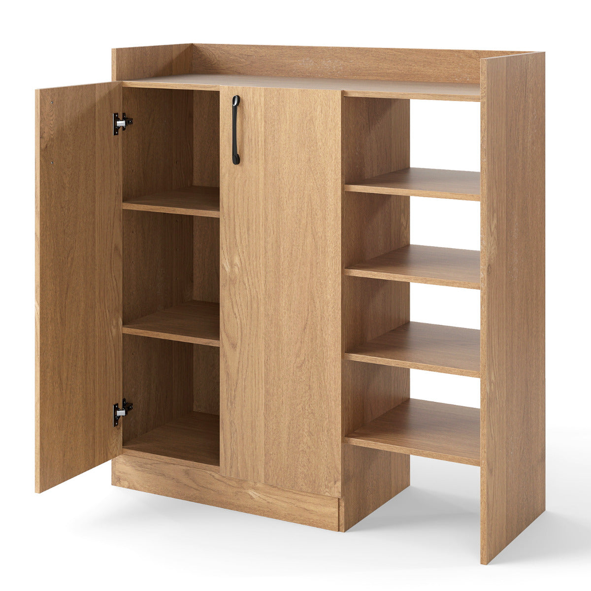 Shoe Storage Organizer with 2 Adjustable Inner Shelves and 4 Open Shelves-Natural