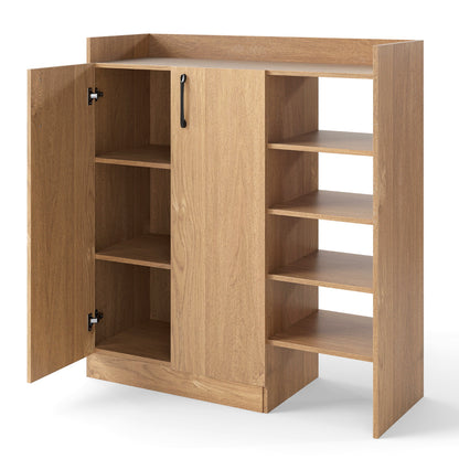 Shoe Storage Organizer with 2 Adjustable Inner Shelves and 4 Open Shelves-Natural