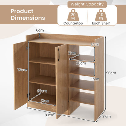 Shoe Storage Organizer with 2 Adjustable Inner Shelves and 4 Open Shelves-Natural