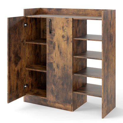 Shoe Storage Organizer with 2 Adjustable Inner Shelves and 4 Open Shelves-Rustic Brown