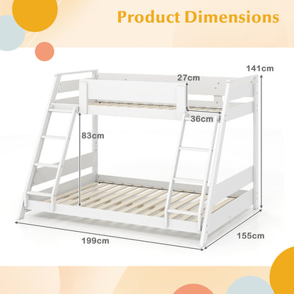 Single Over Double Bunk Bed with Ladders and Safety Guardrails-White