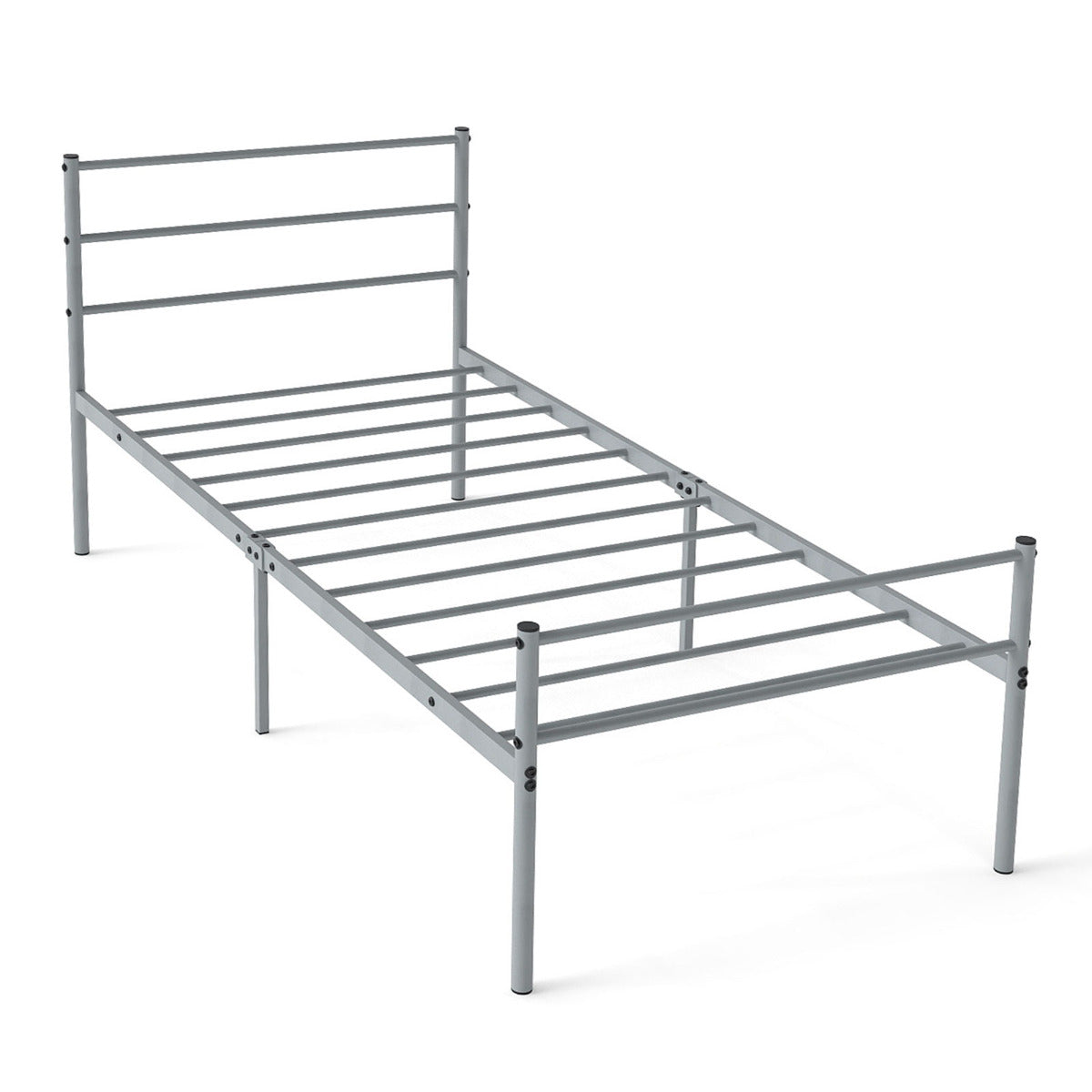 Single Size Modern Bed Frame with Metal Slat Support-Silver