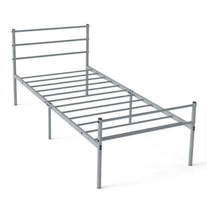Single Size Modern Bed Frame with Metal Slat Support-Silver