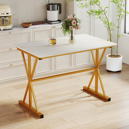 Sintered Stone Dining Table with Metal Frame-Golden