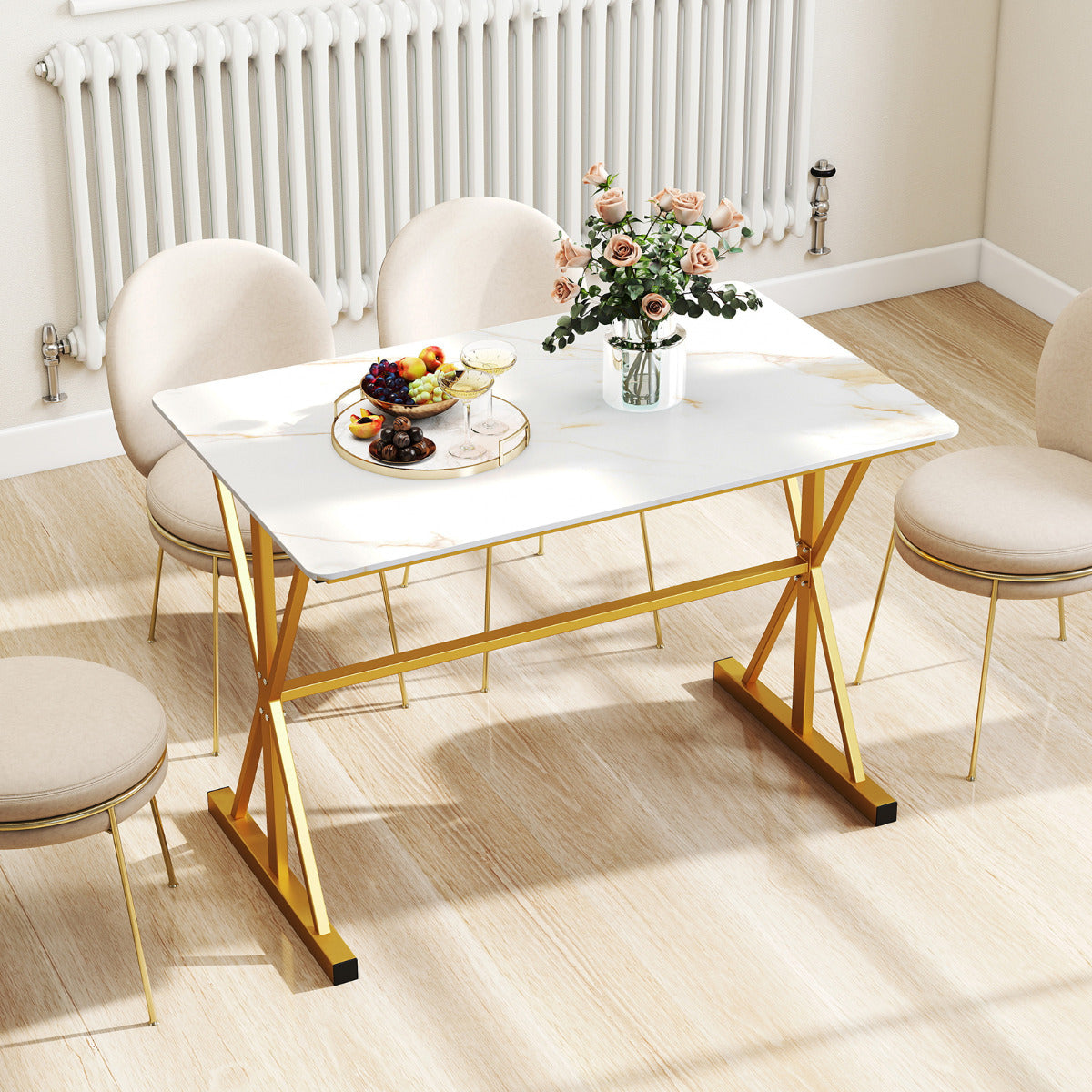 Sintered Stone Dining Table with Metal Frame-Golden