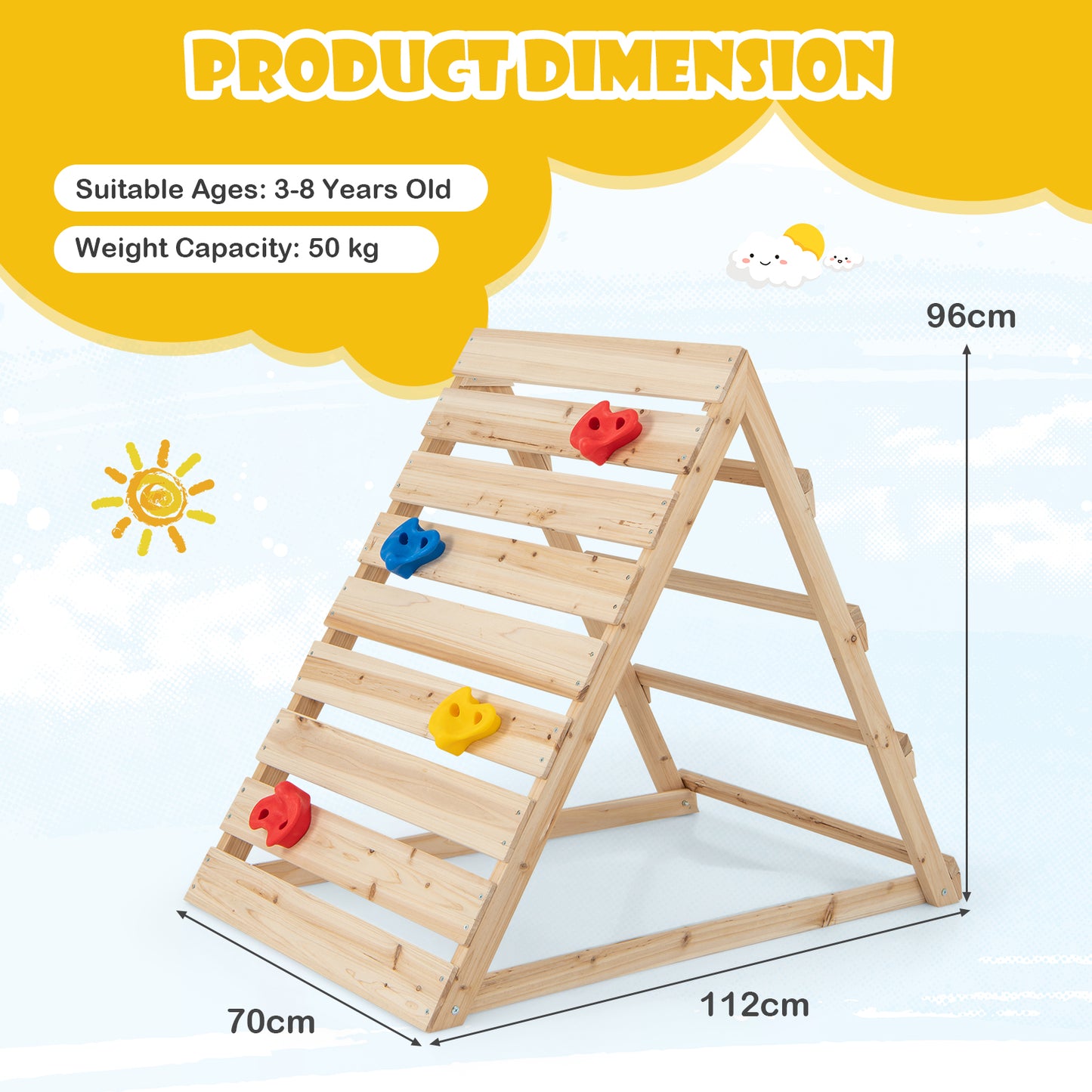 Double Sided Triangle Climber with Colorful Climbing Rocks