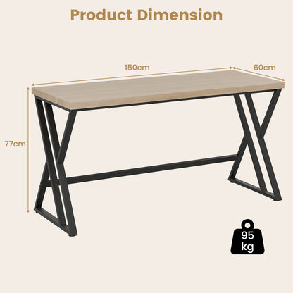 150cm Computer Desk with Heavy-duty Metal Frame and Crossbar-Grey