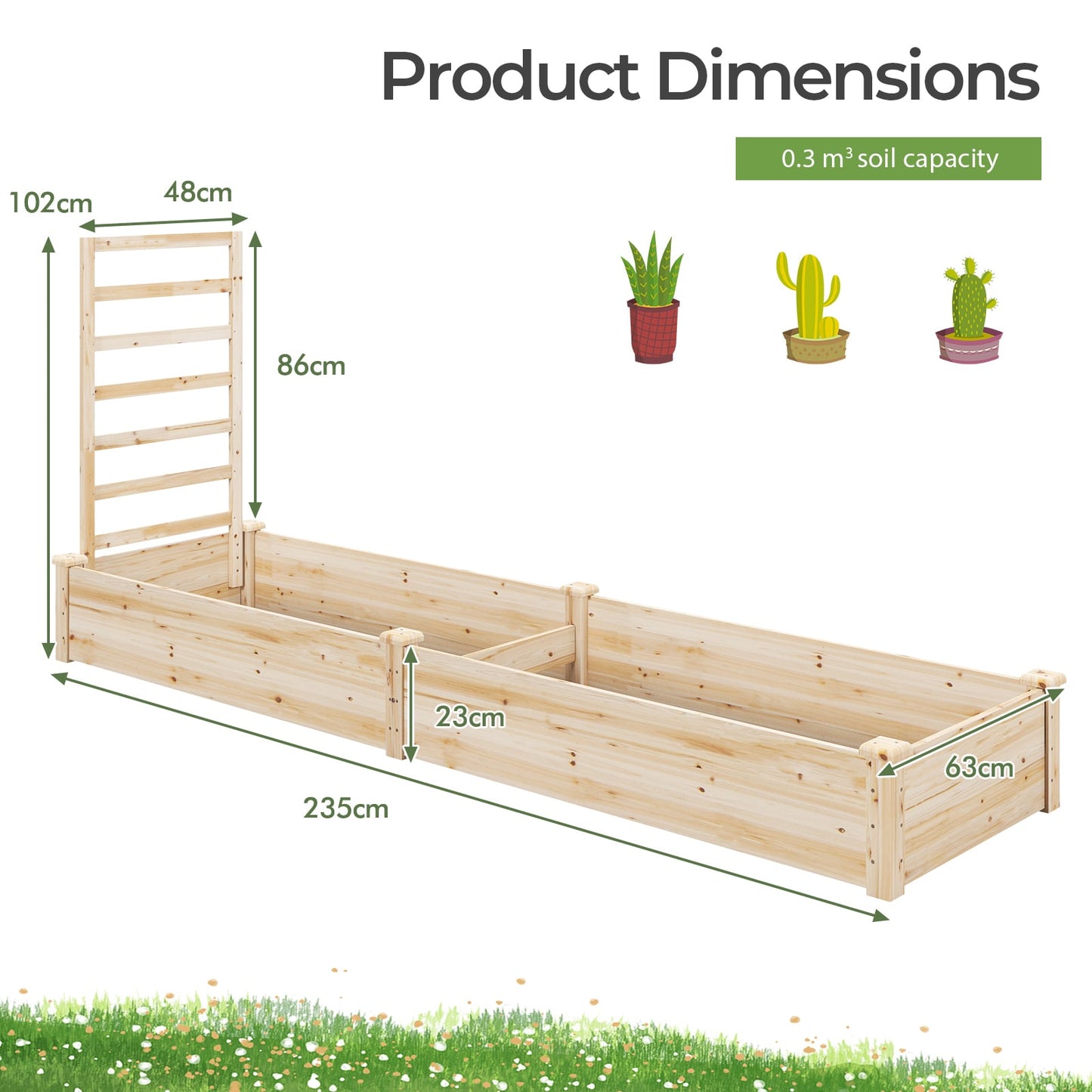 Raised Garden Bed with Planter Box and Trellis-Natural