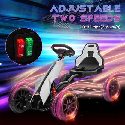 HOMCOM 12V Electric Go-Kart for Kids, Ride-On Racing Go-Kart, with Forward and Reversing Functions, for Ages 3-8 Years - White