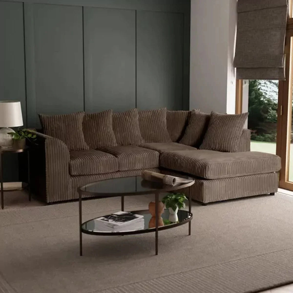 Blake Jumbo Cord Chocolate Corner Sofa - Left and Right Arm