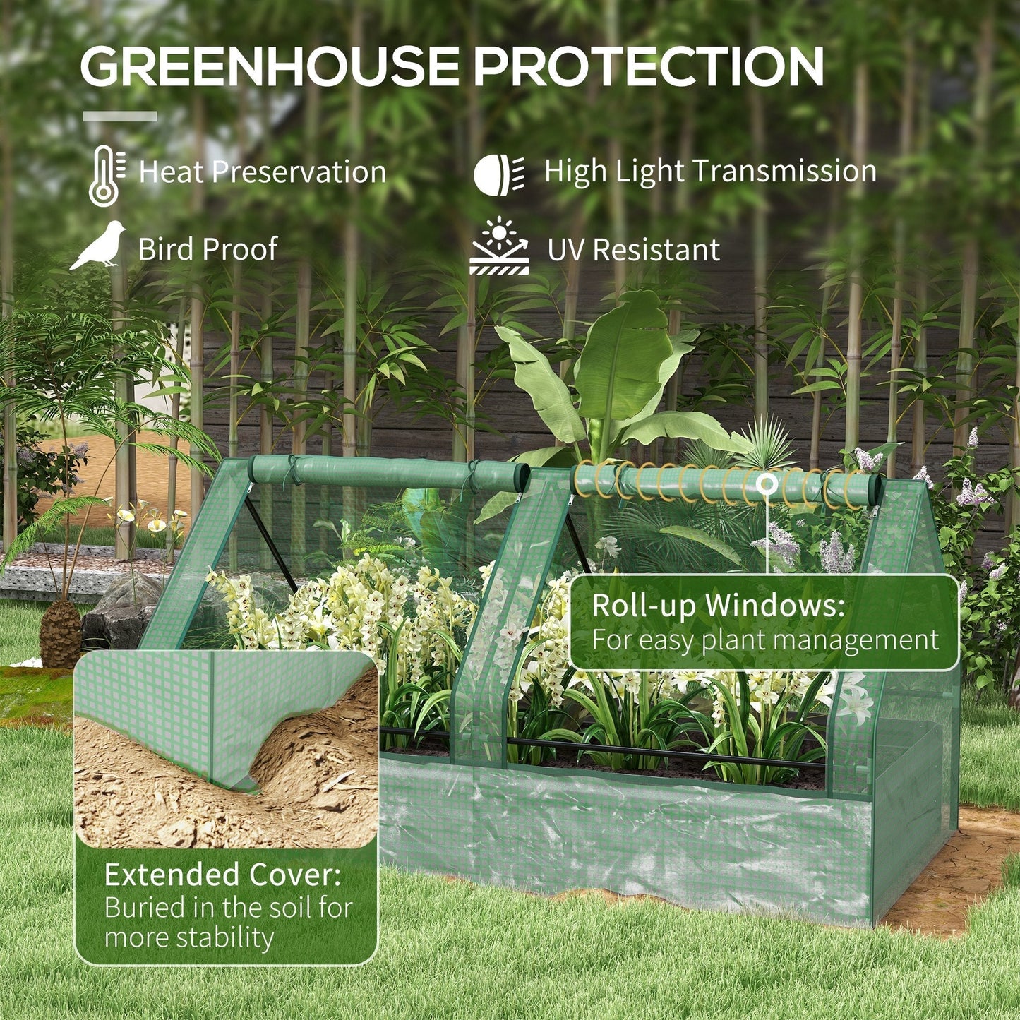 Outsunny Metal Planter Box with Cover, Raised Garden Bed with Greenhouse, for Herbs and Vegetables, Green and Dark Grey