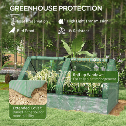 Outsunny Metal Planter Box with Cover, Raised Garden Bed with Greenhouse, for Herbs and Vegetables, Green and Dark Grey