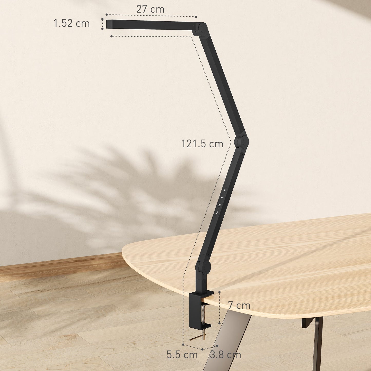 HOMCOM LED Desk Lamp, Dimmable Desk Light with Swing Arm and Clamp, Adjustable Eye-Caring Table Lamp with 2 Colour Modes & 5 Brightness Levels for Study, Drawing, Office, Architect, Task, Black