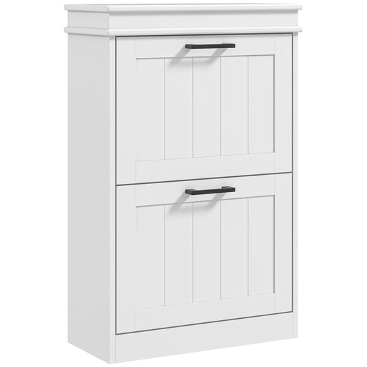 HOMCOM Two-Drawer Minimalistic 10-Shoe Cabinet - White