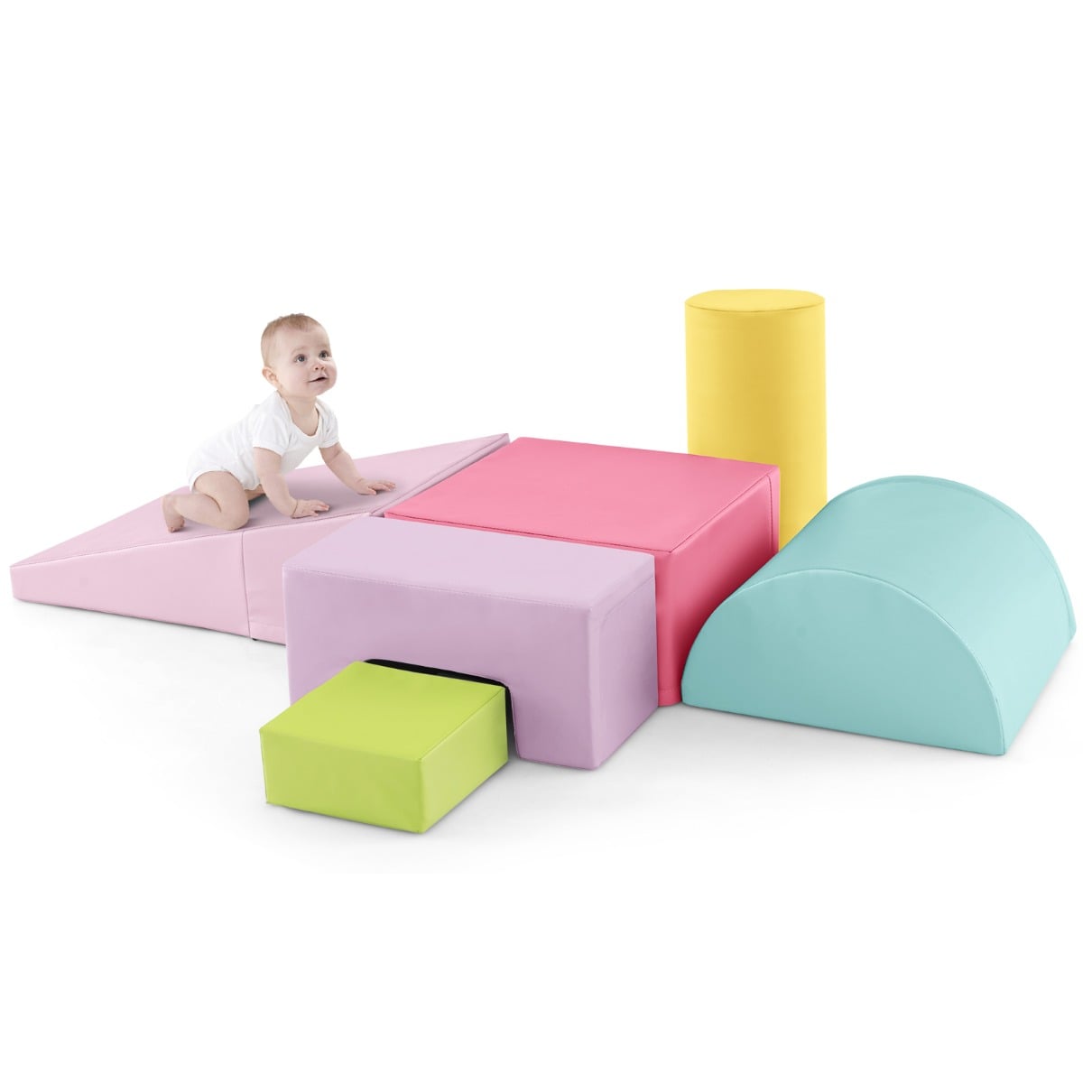 Foam Climbing Blocks with PU Cover for Toddlers 1-3-Macaron Pink