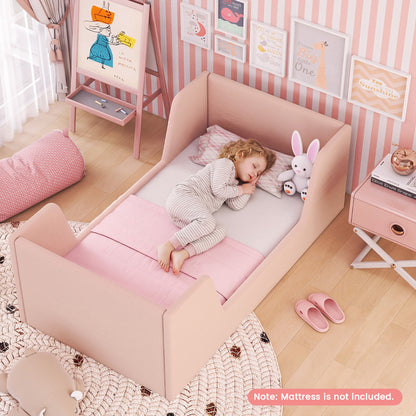 Soft Velvet Fabric Upholstered Children Floor Bed Frame-Pink