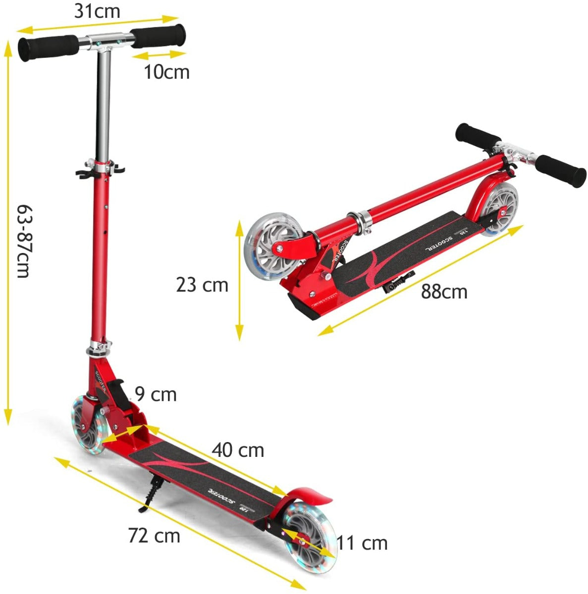 Kids Aluminum Folding Stunt Scooter with LED Wheels-Red