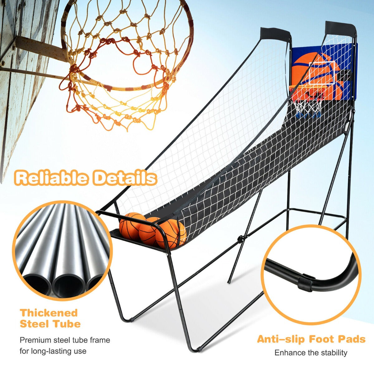 Folding Basketball Arcade Game with Electronic Scorer and Buzzer